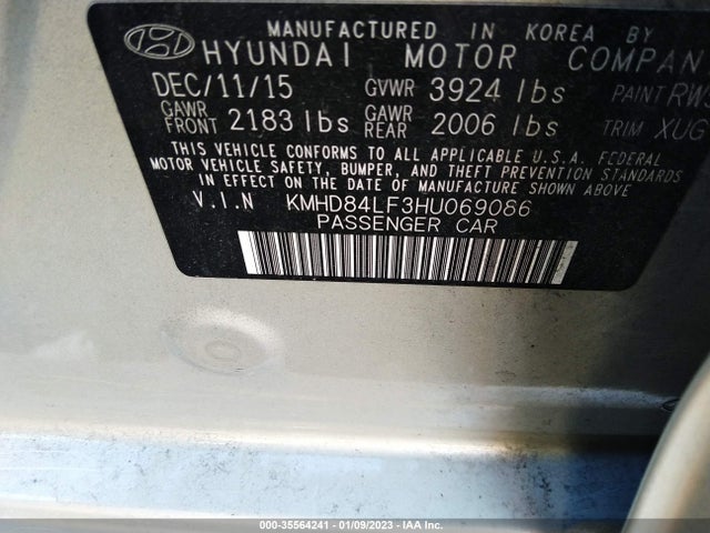 KMHD84LF3HU069086 Hyundai ELANTRA SE