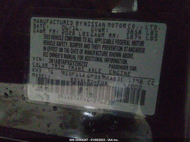 2016 NISSAN SENTRA SR VIN: 3N1AB7APXGY296232