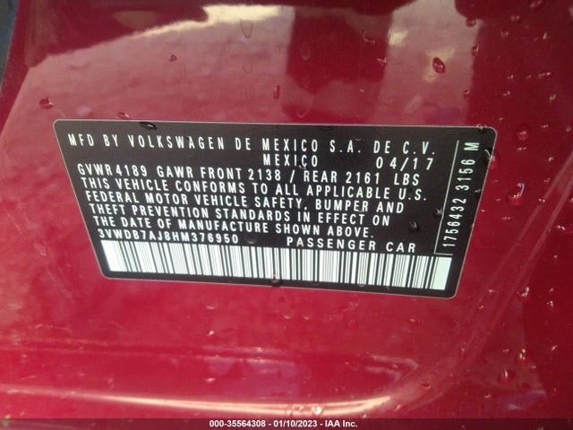 2017 Volkswagen Jetta, VIN: 3VWDB7AJ8HM376950