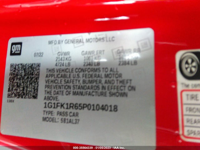 2023 Chevrolet Camaro, VIN: 1G1FK1R65P0104018