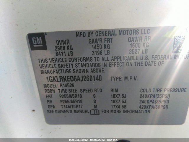 GMC ACADIA SL 2010 1GKLRKED6AJ260140 Image 10