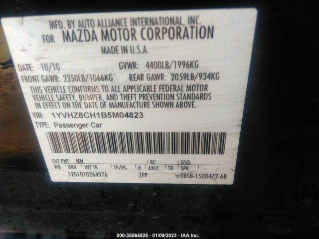 2011 MAZDA MAZDA6 I TOURING PLUS VIN: 1YVHZ8CH1B5M04823