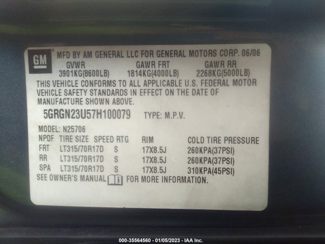 5GRGN23U57H100079 Hummer H2