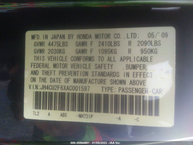 2010 ACURA TSX VIN: JH4CU2F6XAC001597