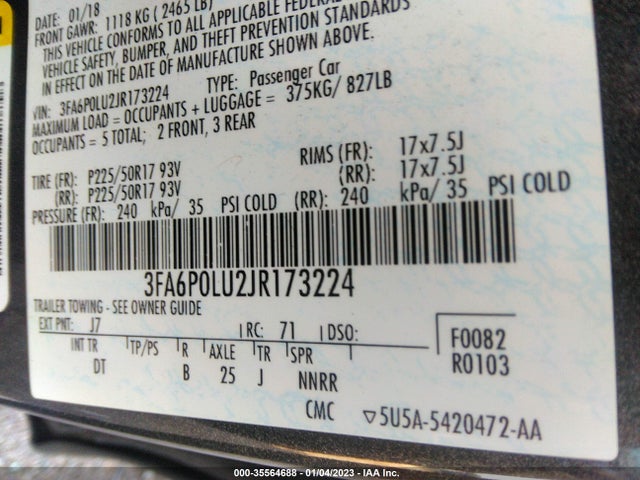 2018 Ford Fusion, VIN: 3FA6P0LU2JR173224
