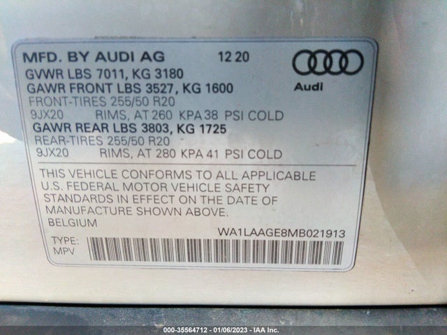 2021 Audi e-tron, VIN: WA1LAAGE8MB021913