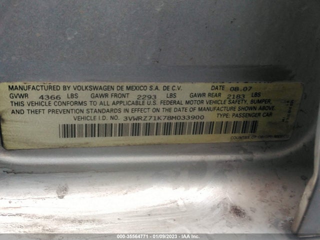 3VWRZ71K78M033900 Volkswagen Jetta Sedan Se/sel