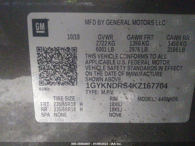 1GYKNDRS4KZ167704 Cadillac Xt5 Luxury Awd