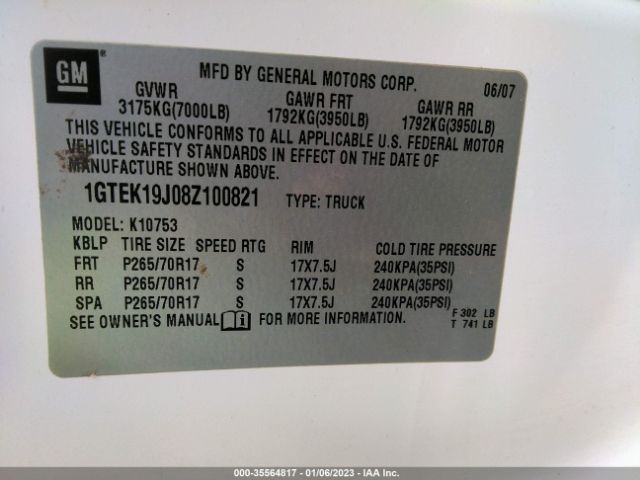 1GTEK19J08Z100821 GMC Sierra 1500 Slt