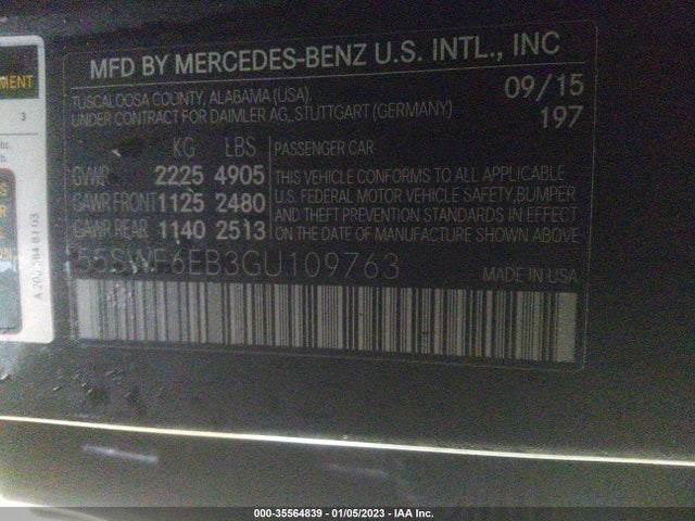 2016 Mercedes-Benz C-Class, VIN: 55SWF6EB3GU109763