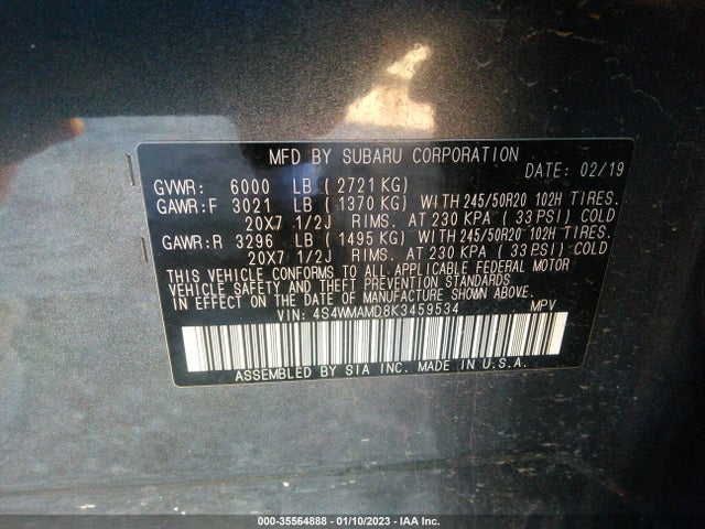 Subaru Ascent Limited 2019 4S4WMAMD8K3459534 Image 9