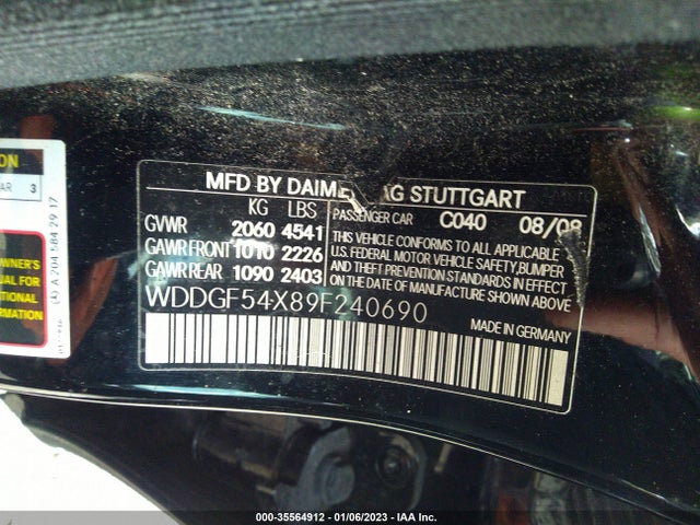 2009 MERCEDES-BENZ C-CLASS 3.0L VIN: WDDGF54X89F240690
