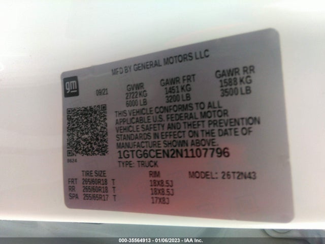 2022 GMC Canyon, VIN: 1GTG6CEN2N1107796