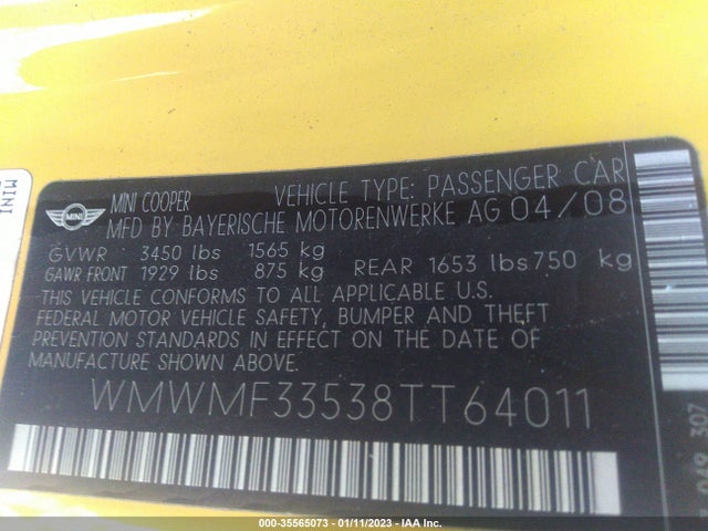 WMWMF33538TT64011 Mini COOPER HARDTOP