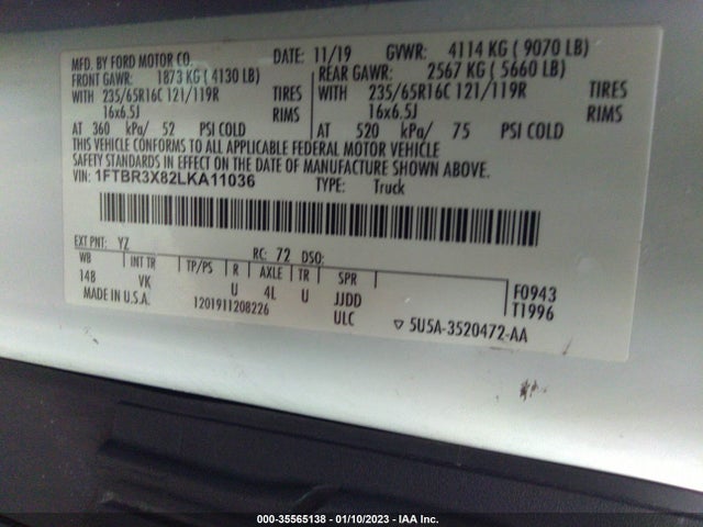 2020 Ford Transit, VIN: 1FTBR3X82LKA11036