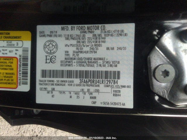 2020 FORD FUSION HYBRID TITANIUM VIN: 3FA6P0RU4LR129784