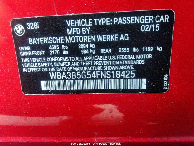 2015 BMW 3 Series, VIN: WBA3B5G54FNS18425