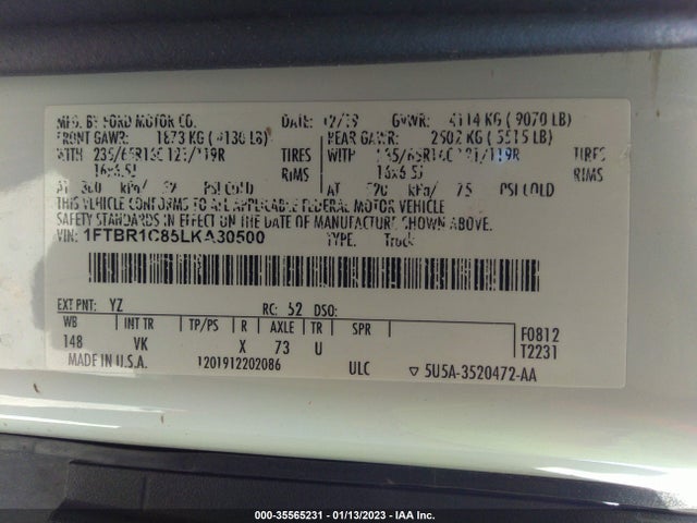 Ford TRANSIT CARGO VAN 2020 1FTBR1C85LKA30500 Image 11