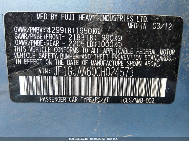 Subaru Impreza Sedan 2.0i 2012 JF1GJAA60CH024573 Image 10