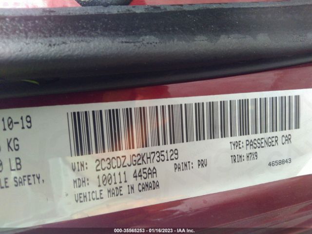 2C3CDZJG2KH735129 Dodge Challenger Gt