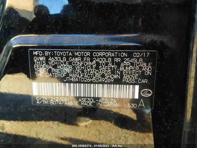 2017 Lexus IS, VIN: JTHBA1D26H5049269