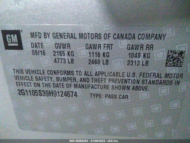 2017 Chevrolet Impala, VIN: 2G1105S39H9124674
