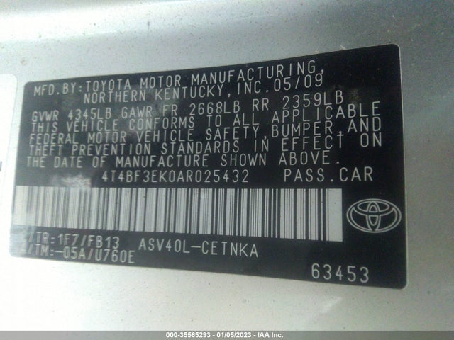 2010 TOYOTA CAMRY VIN: 4T4BF3EK0AR025432