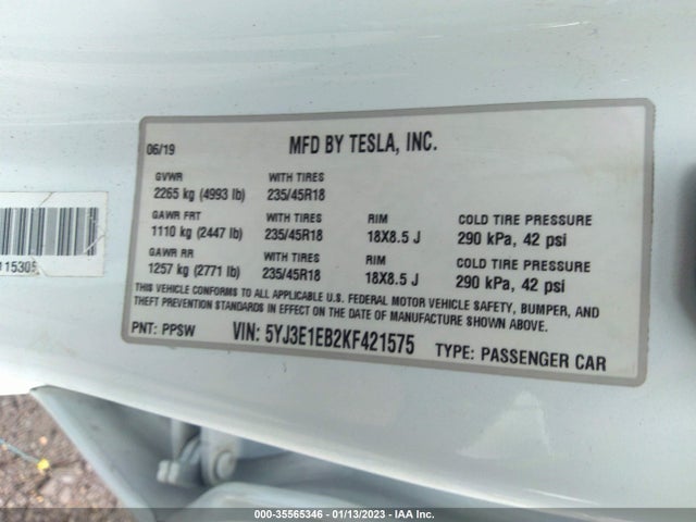 Tesla Model 3 Long Range/performance 2019 5YJ3E1EB2KF421575 Image 9