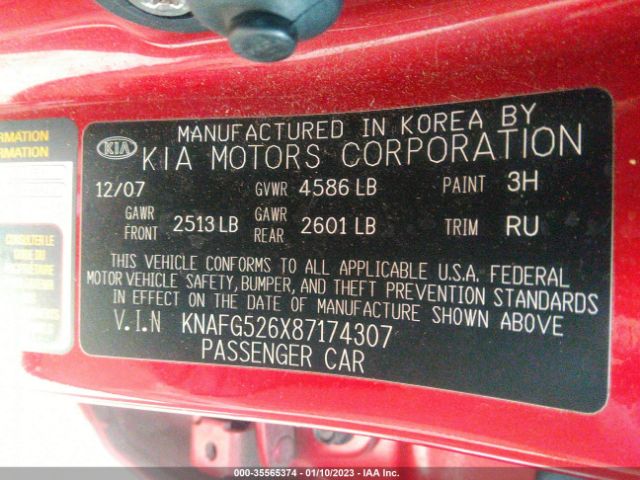 KNAFG526X87174307 KIA Rondo Lx