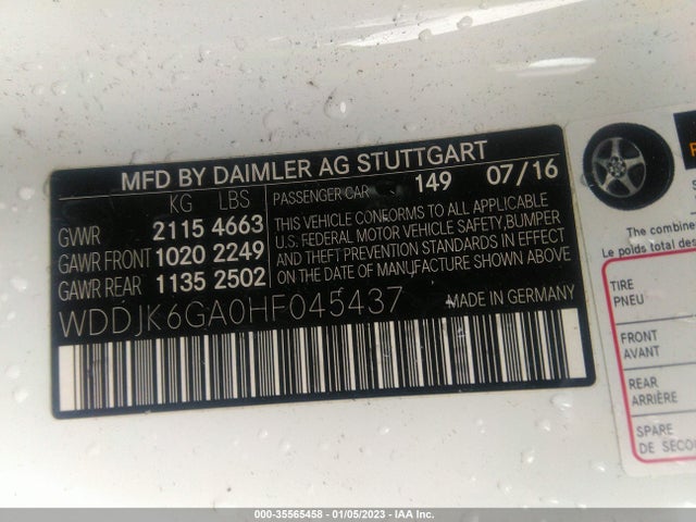 2017 Mercedes-Benz SL-Class, VIN: WDDJK6GA0HF045437