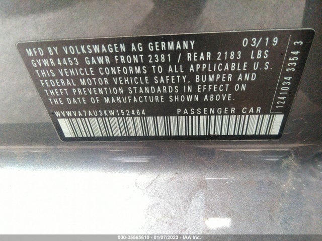 WVWVA7AU3KW152464 Volkswagen Golf R