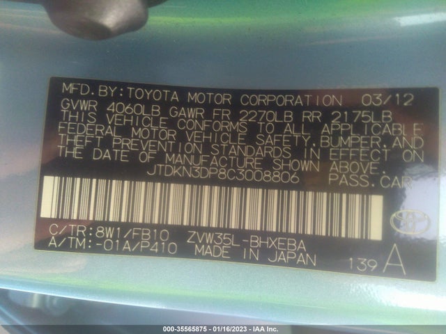 Продаж на аукціоні авто 2012 Toyota Prius Plug-in, vin: JTDKN3DP8C3008806, номер лоту: 35565875