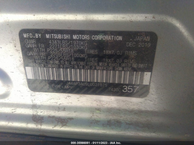 JA4AP3AU9LU021875 Mitsubishi Outlander Sport Es 2.0/sp 2.0