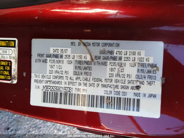 2008 MAZDA CX-7 SPORT VIN: JM3ER293980169361