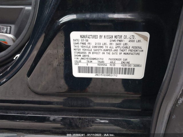 2006 INFINITI G35 SEDAN VIN: JNKCV51E06M521712