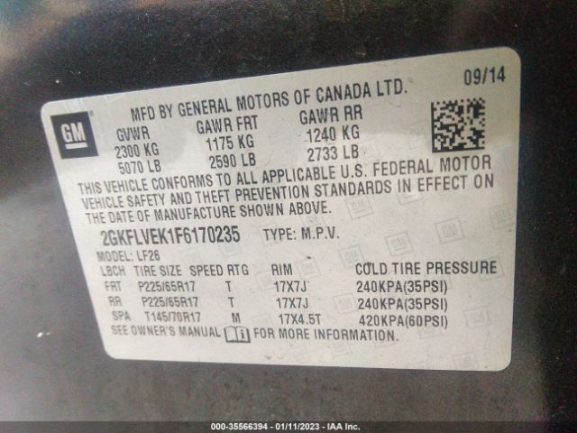 2GKFLVEK1F6170235 GMC Terrain Sle