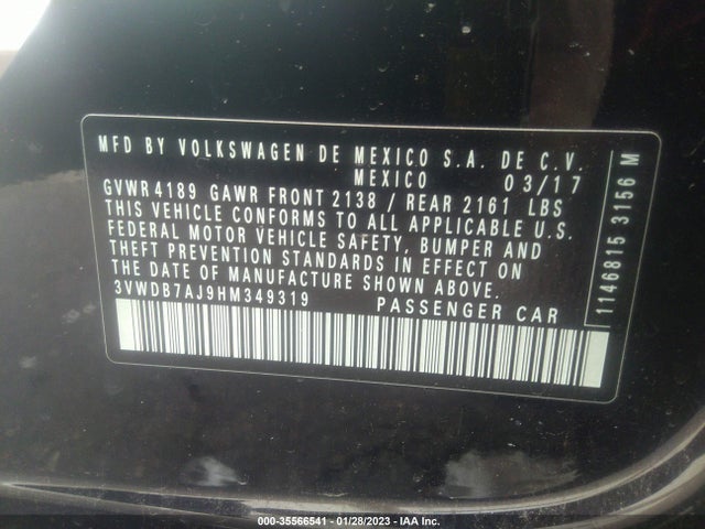 2017 Volkswagen Jetta, VIN: 3VWDB7AJ9HM349319