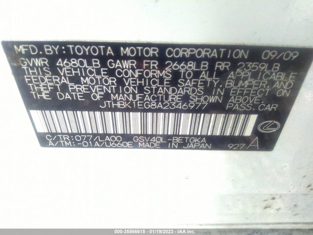 Lexus ES 350 2010 JTHBK1EG8A2346977 Image 10