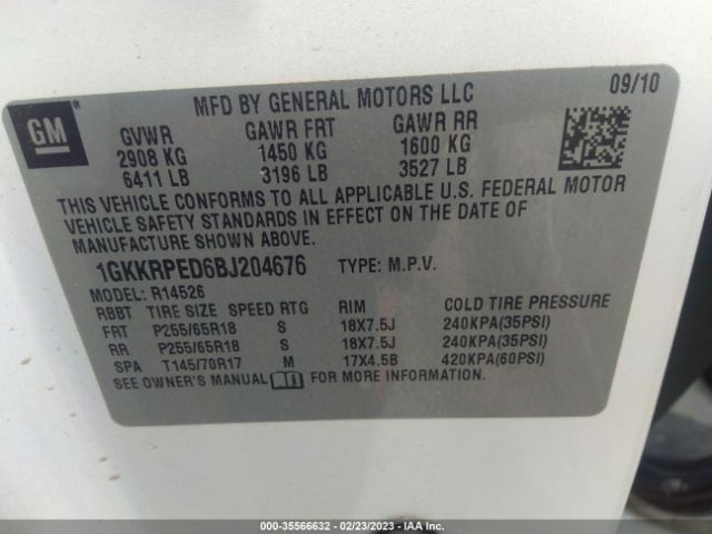 1GKKRPED6BJ204676 GMC ACADIA SLE
