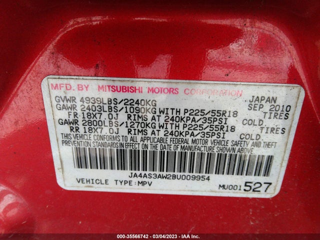 JA4AS3AW2BU009954 Mitsubishi Outlander Se