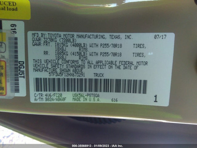 2017 Toyota Tundra, VIN: 5TFDW5F12HX673291
