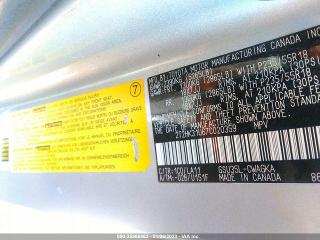 2T2HK31U67C020359 Lexus RX 350