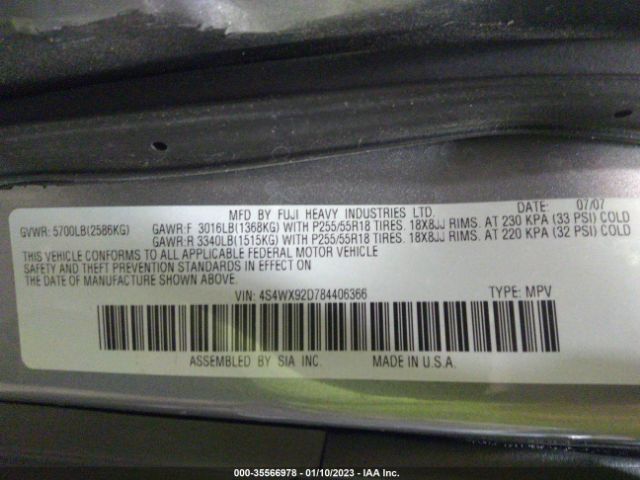 4S4WX92D784406366 Subaru Tribeca 5-pass Ltd