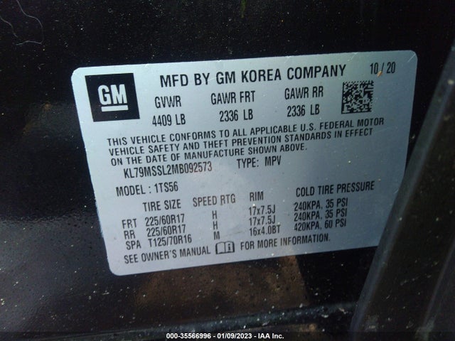 2021 Chevrolet Trailblazer, VIN: KL79MSSL2MB092573