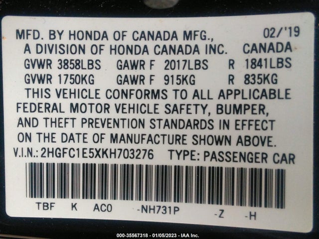 Honda CIVIC SI SEDAN 2019 2HGFC1E5XKH703276 Image 10
