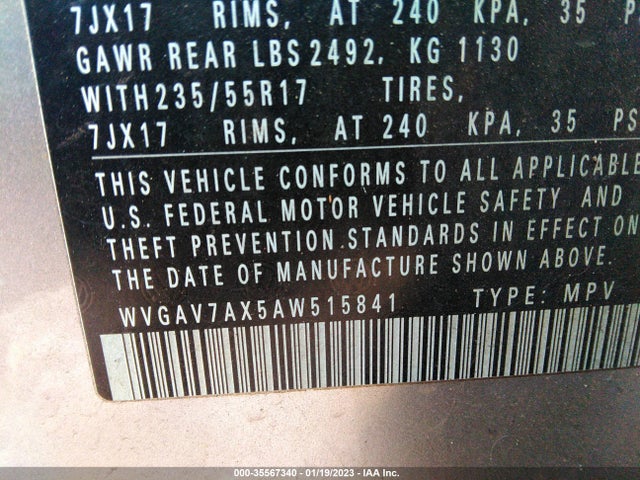 2010 VOLKSWAGEN TIGUAN WOLFSBURG VIN: WVGAV7AX5AW515841