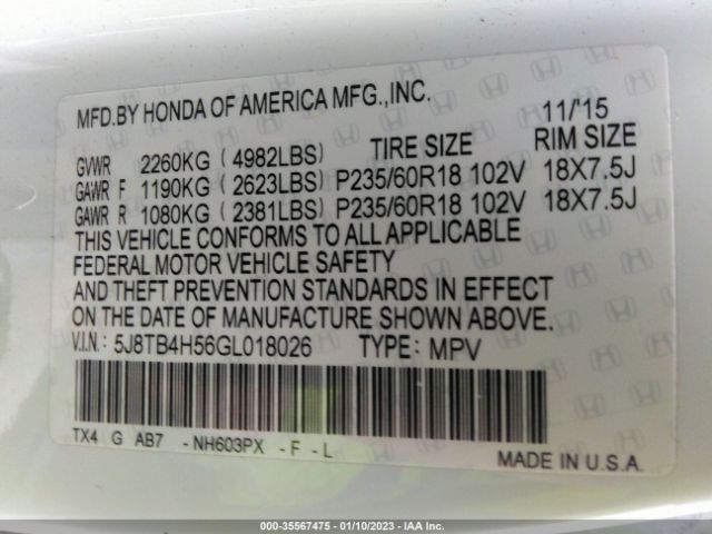 5J8TB4H56GL018026 Acura Rdx Tech Pkg/tech
