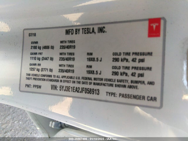 2018 Tesla 3, VIN: 5YJ3E1EA2JF058913
