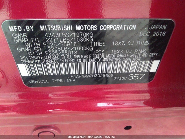 2017 Mitsubishi Outlander, VIN: JA4AP4AW7HZ028308