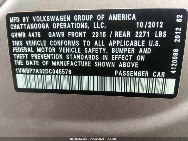1VWBP7A32DC045576 Volkswagen Passat Se W/sunroof & Nav